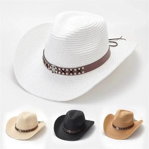 Riem decor strohoed zon vizier reizen vissen outdoor cowboy hatsvintage casual haaraccessoires voor vrouwen 240429