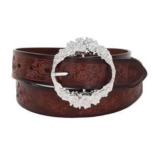 Ceinture pour femmes classique femmes vintage argent anneau creux boucle ceinture en cuir réglable ceinture élégante pour les filles