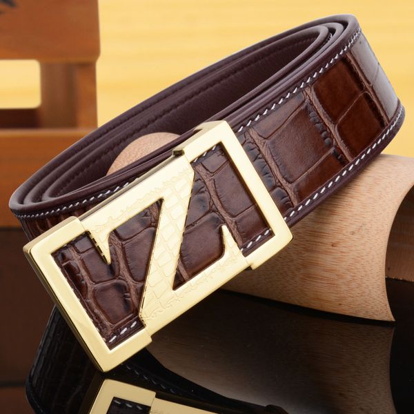 Ceinture en cuir pour hommes, motif crocodile, à la mode, ligne Z, vêtements intérieurs, boucle lisse, pantalon pour hommes, ceinture en cuir de vache pur, boucle de planche, produits de luxe