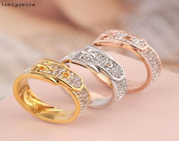 Anillo de bodas con cinturón Anillos de dedo de circonio cúbico para mujer con cinturón de piedra GoldColor Unique2534071