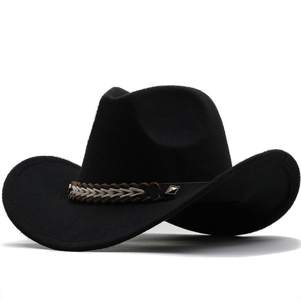 Ceinture Western Cowboy chapeau haut de forme pour hommes femmes Vintage large bord feutre chapeau rose chaud Cowgirl chapeau extérieur unisexe parent-enfant chapeau de soleil