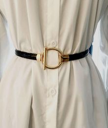 RiemNiche stuk lakleer ronde metalen gesp jurk jas decoratieve riem dunne mode tailleband6644168