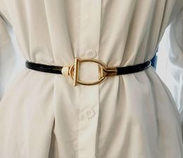 RiemNiche stuk lakleer ronde metalen gesp jurk jas decoratieve riem dunne mode tailleband9382285
