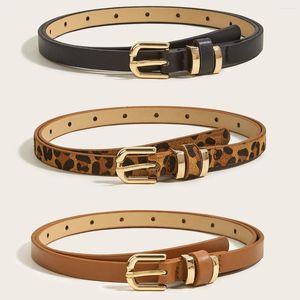 Ceintures 1.3cm Femme Élégant Simple Ceinture Femme Avec Léopard Noir Or Boucle Carrée En Métal S Pu Y2k Accessoires Pour Femmes