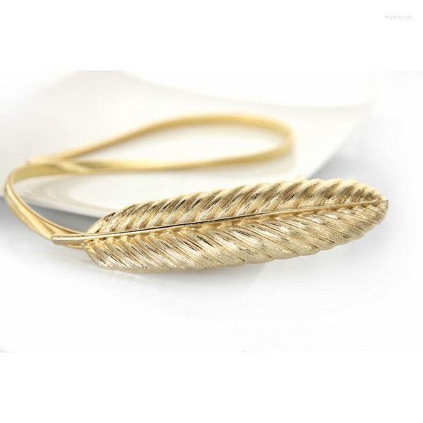 Ceintures (10 pièce/lot) conception de marque de ceinture de plumes en métal en or et argent avec robe à chaîne élastique pour les femmes s'adaptent à n'importe quelle taille