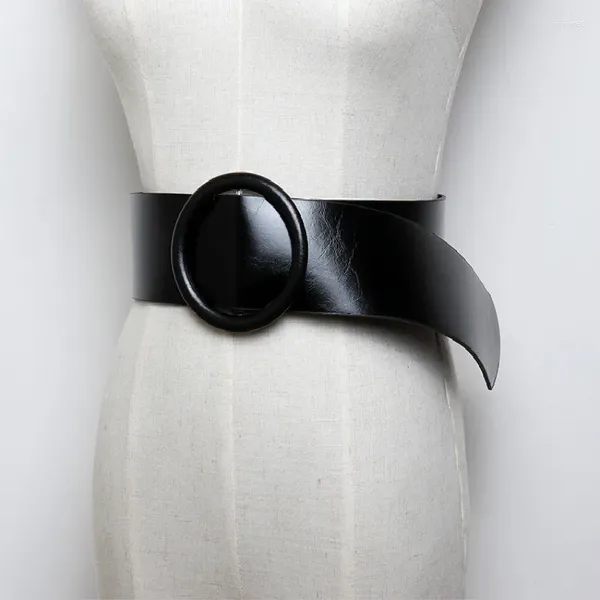 Ceintures 103cm femmes large ceinture en cuir blanc femme ronde boucle carrée vêtements accessoires Cool qualité jean noir féminin