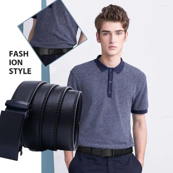 Cinturas 124 cm Hombres Automático Cinturón de hebilla Diapositivas negras fácil de eliminar con elegante ropa cómoda para el novio GIF GIF L5B3