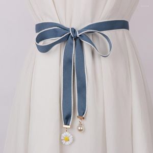 Ceintures 160cm ceinture en tissu de mode avec robe cintrée ceinture sangle mince ruban Floral perle taille corde pull jupe décoration