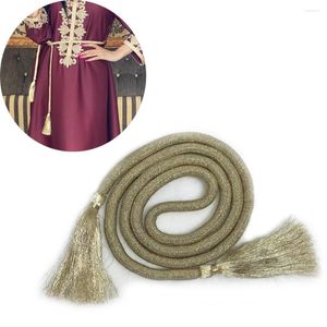 Riemen 180 cm Goud Zijde Kwastje Tailleband Riem Vrouwen Moslim Versierd Taille Touw Dames Sjerp Voor Abaya Jurk Mode accessoires Dubai