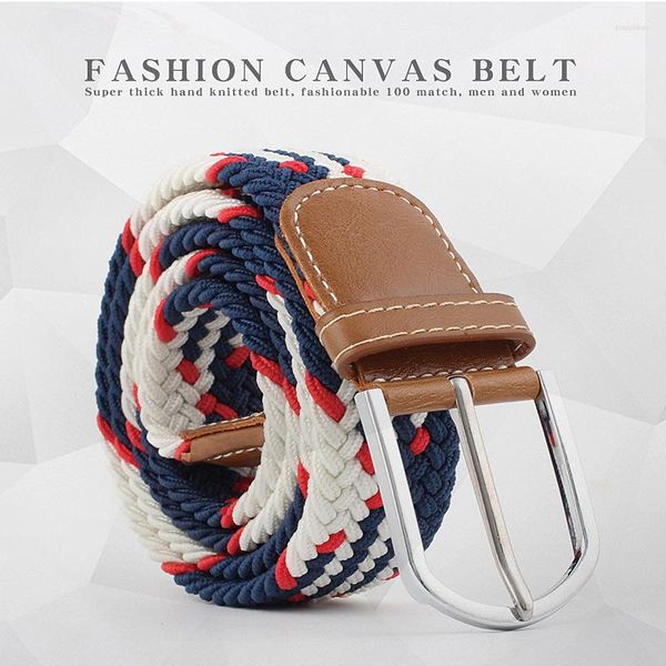 Cinturones 19 colores Mujeres Casual Knitted Pin Hebilla Hombres Cinturón Tejido Lona Elástico Expandible Trenzado Estiramiento