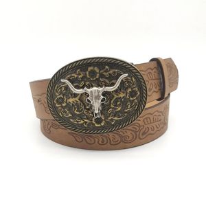 Gordels 1 st Rustic Bull Horn Buckle Belt - rijkelijk reliëf duurzame PU Leather Stijlvolle unisex jeans broek voor vrouwelijke mannen