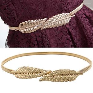 Cinturones, 1 pieza, cinturón de cadena de hojas de Metal dorado y plateado a la moda para mujer, elástico versátil para vestido, falda, accesorios para mujer