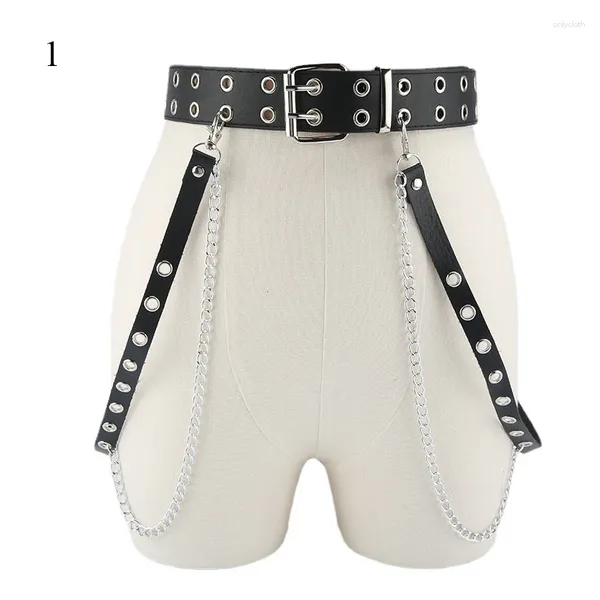 Cinturones 1pc Mujeres Cinturón de cadena ajustable Punk Hip-Hop con cintura de cuero gótico para mujer Harajuku