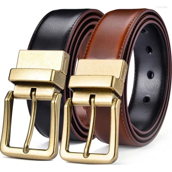 Cinturones 1 unids cuero de los hombres reversible casual ajustable estilo antiguo cinturón de hebilla rotada 2 en 1