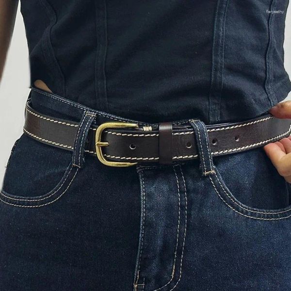 Ceintures 2.8cm Mode Rétro Tendance Polyvalente Ligne De Voiture Ceinture Décorative Femme Pure Cowhide Jeans