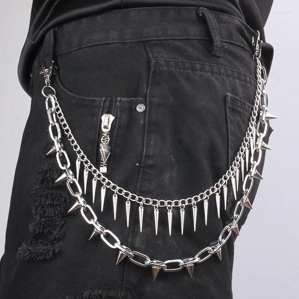 Cinturas 2 estilos de cadena punk en capas en los pantalones de jeans Mujeres con llaves de espiga para hombres Hip Hop Cool Versátiles de cintura para hombres