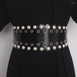 Ceintures 2022 Design PU perle RIvet taille ceinture pour femmes irrégulière ceinture élastique élégante robe décoration large Cinture