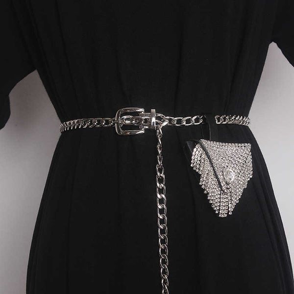 Cinturones 2022 Moda Damas Vestido Decoración Rhinestone Mini Bolsa Colgante Bolsa de cintura Cinturones de cadena para mujeres Diseñador de lujo Marca G230207