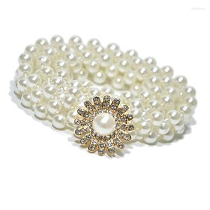 Riemen 2022 Fashion Women Rhinestone Gold Wedding Belt Volwassen Casual Pearl Koreaanse elastische taille keten voor Lady BG-286