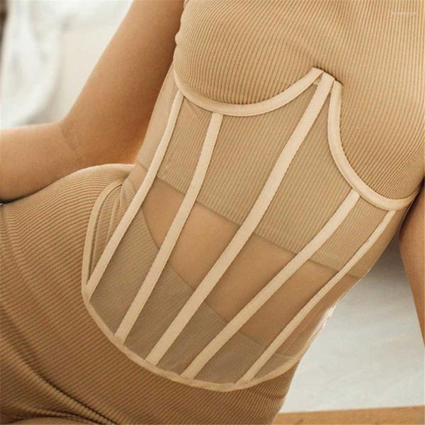 Cinturones 2022 Corsé de malla para mujer Cinturón de cintura superior Sexy Bodycon Waspie Nupcial Bustier Cuerpo Adelgazante Vestido ancho Faja