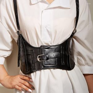 Ceintures 2022 Femmes Corset Vêtements d'extérieur Denim Ceinture Noir Pu Bretelles avec chemise robe serrée costume bretelles mode luxe designer