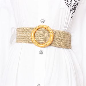 Ceintures 2022 Femmes Vintage PP Paille Tricoté Robe large pour femme Élastique Ronde Carrée Bambou Joint Boucle Décorative Ceinture Tressée