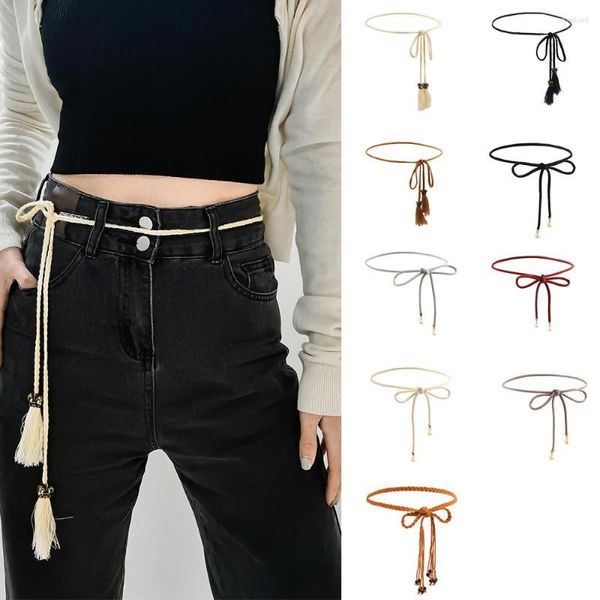 Cinturones 2023 estilo trenzado chino tejido borla cinturón nudo decorado cintura cadena Boho niñas cuerda fina cinturones accesorios de vestir