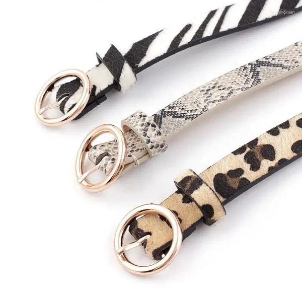 Cinturones 2023 Moda Leopardo Cinturón Mujeres Serpiente Cebra Estampado Fino Crin de caballo Cintura PU Cuero Anillo de oro Hebilla para damas femeninas