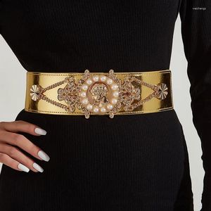 Riemen 2023 Dames Parel Modieuze Gouden Brede Taille Afdichting Jurk Decoratie Elastisch Voor Vrouwen Luxe Designer Merk