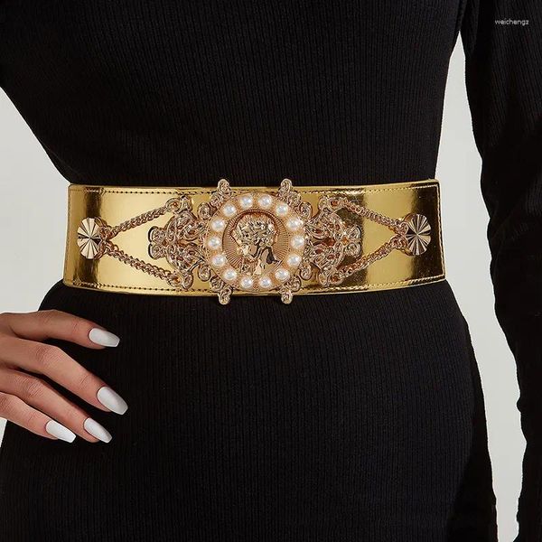 Cinturones 2023 damas perla moda dorada cintura ancha sello vestido decoración elástico para mujeres marca de diseñador de lujo