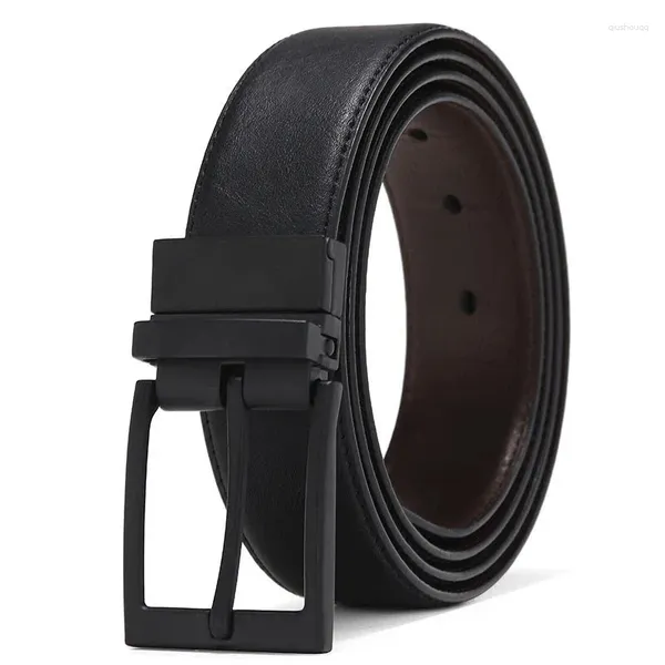 Cinturones 2023 Hombres Cinturón Vestido de negocios para cuero genuino Hebilla reversible Marrón y negro Moda Trabajo Casual HQ111