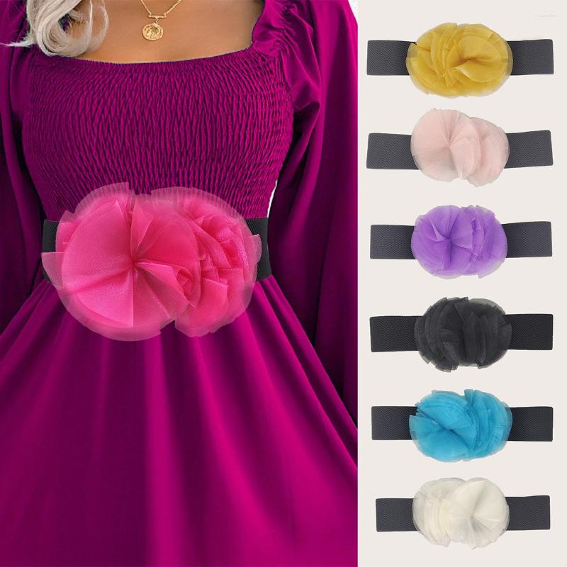 Belts 2023 Women Loosen Decoration Wide Belt 7 Color Flower Cover All Match Decorative Big Silk Performance Clothing Button Suit