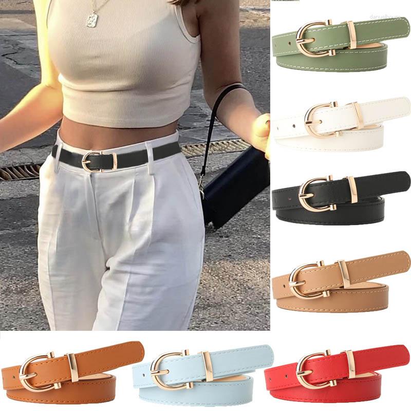 Cinturones 2023 mujeres PU cuero Simple Metal hebilla cinturón niñas vestido Jean pantalones cintura para dama marca de diseñador de lujo