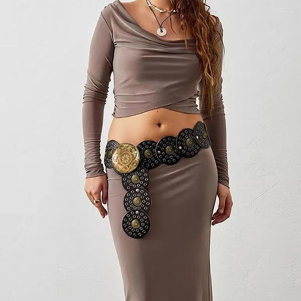 Cinturones 2023 Y2K Hollow Western Style Exagerado Cowboy Wide Disco Cinturón Mujeres Vintage Suave Durable Vestido Abrigo Accesorios