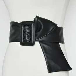 Cinturones 2024 Europa y América imitación de piel de oveja de piel ancha Mujeres de moda versátiles versátiles rectángulo de cintura negro caki rojo