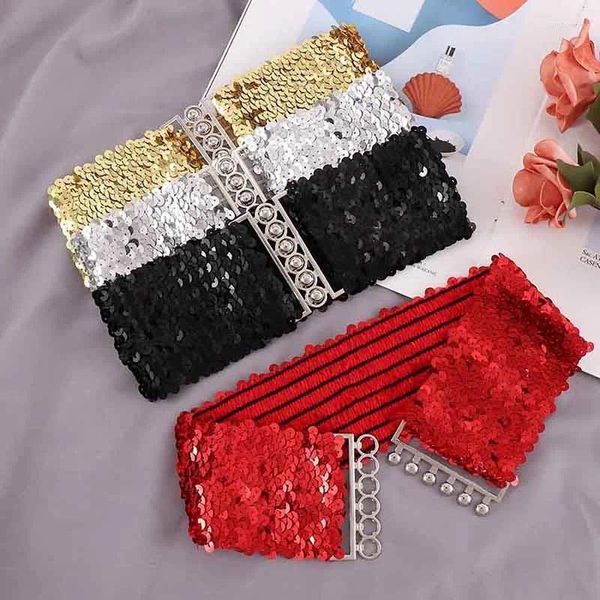 Ceintures 2024 Mode Dames Ceinture Charms Femmes Élastique Paillettes Ventre Taille Ceinture Décontracté Boucle Extensible Corset Large