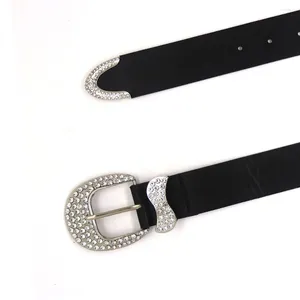 Cinturones 2024 Fashion Designer de lujo Cinturón de cuero Punk Rhinestone Black Femenino Y2K Gothic Vintage Male Accessories