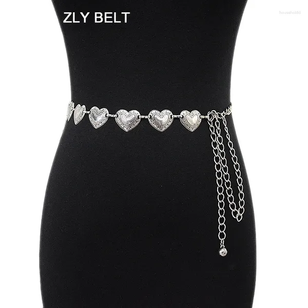 Ceintures 2024 Mode Métal Ceinture Ceinture Femmes Luxe Coeur Style Argent 108cm Élégant Polyvalent Chaînes Dorées Alliage