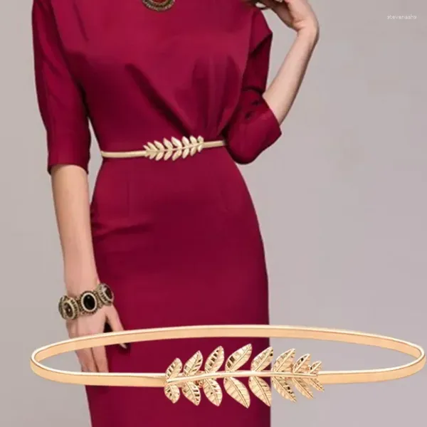 Cinturones 2024 Hojas de flores Cinturón de hebilla de metal para mujeres Damas Cadena de cintura elástica Mujer Oro Ceinture Femme Pasek