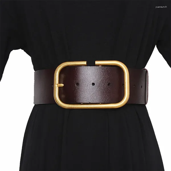 Ceintures 2024 Luxe Large Ceinture Femmes Cummerbunds Cowhide Métal Boucle Robe Manteau Décoration Taille Joint Serré Ins Mode