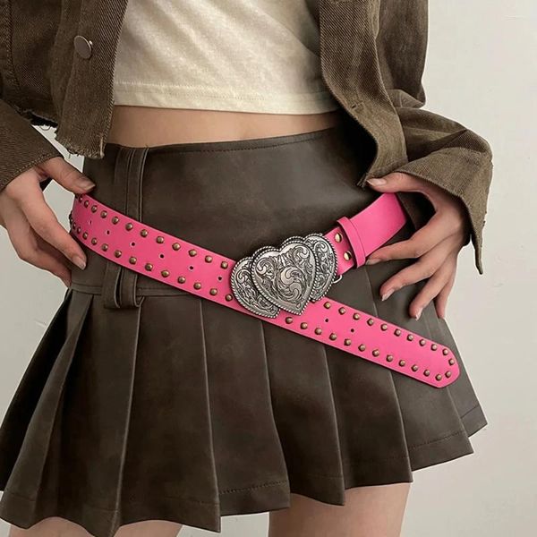 Cinturones 2024 Botón personalizado de corazón Cinturón ancho de mujeres Doble Retro Punk Jeans decorativo