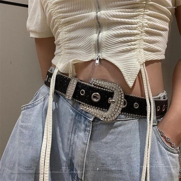 Cinturones 2024 y2k punk para mujeres chicas picantes rosa negro cinturón blanco ceñido de mezclilla PU dianos de cuero bling insen