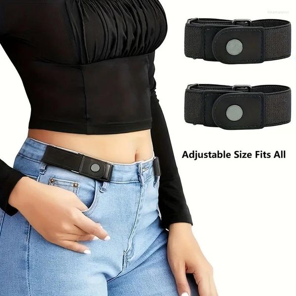 Cinturones 2pcs/set no hebilla cinturón elástico para mujeres pantalones estiramientos unisex jeans casuales gratis ajustable invisible