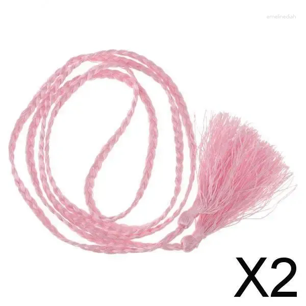 Ceintures 2x femmes fille pavage à cheveux long bands de coiffure corde liens accessoires rose