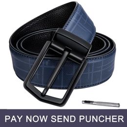 Cinturones de 3,3 cm de ancho para hombre, diseñador de negocios, moda 2022, cinturón de cuero genuino azul y marrón, hebilla de Pin Vintage, cinturones de correa para hombre