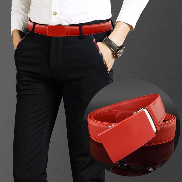 Cinturones de 3.5 cm Hebres automáticos Automático Red Red de alta calidad Cuero de cuero blanco diseñador de negocios Cintos Masculinos Strapbelts