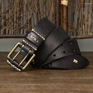 Ceintures 3.8cm / 1.5 '' Ceinture en cuir véritable pour hommes Style coréen Tendance à double boucle à boucle Jeans de créateur pour les jeunes