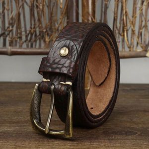 Ceintures 3.8cm / 1.5 '' Ceinture en cuir épaissie pour hommes Motifs d'arbres Première couche Boucle en laiton Western Cowboy Style sauvage Taille