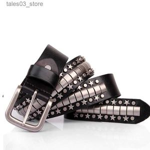 Riemen 3,8 cm koeienhuid lederen riem metalen pin gesp mannen riem mannelijke brede koeienhuid hiphop rock klinknagel riemen voor mannen ceinture zwart Q231115