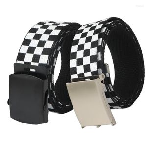 Cinturones 3.8 cm Moda Lienzo Cinturón para hombres Aleación Hebilla automática Blanco y negro Plaid Nylon Tendencia juvenil Cintura